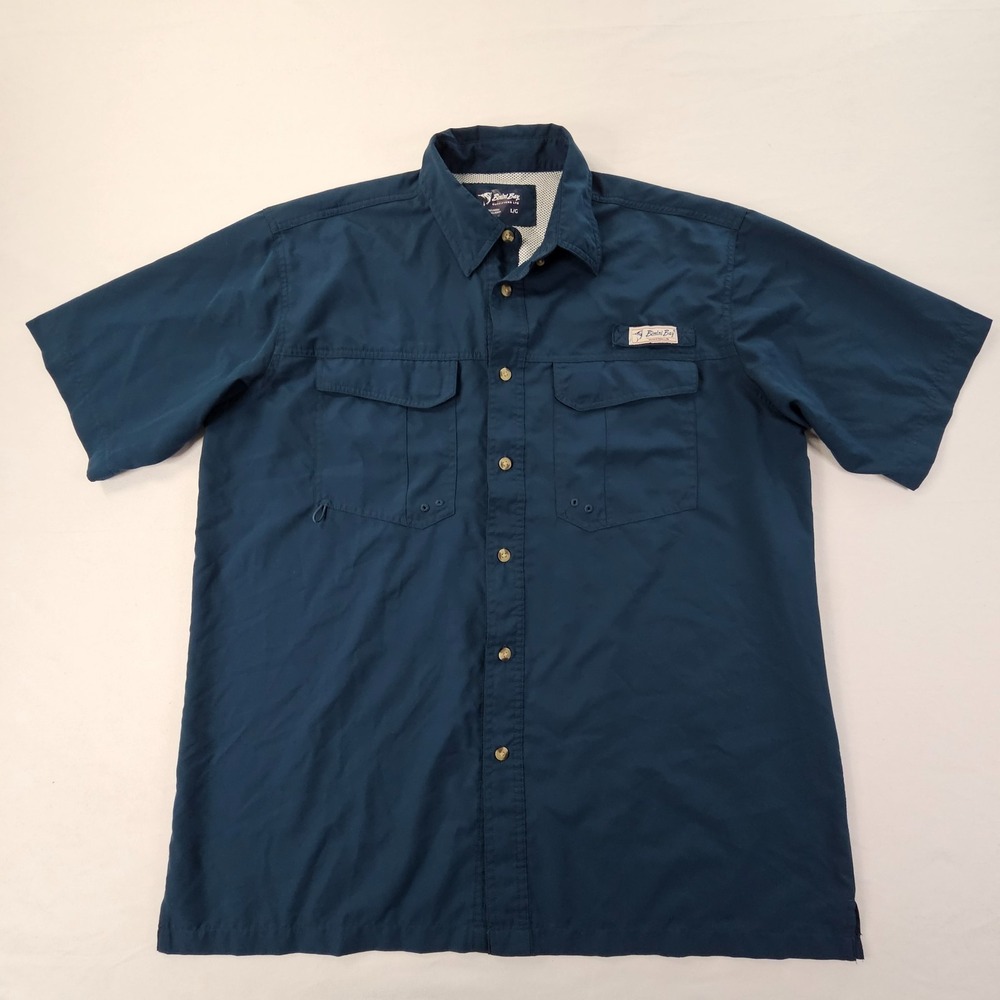 Bimini Bay Outfitters Blue Short Sleeve Polyester Button-Up Shirt Men's L